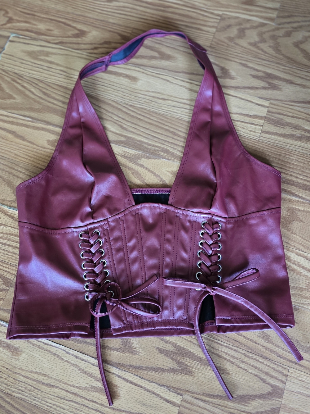 SHEIN Burgundy-Trim Black Swim Top